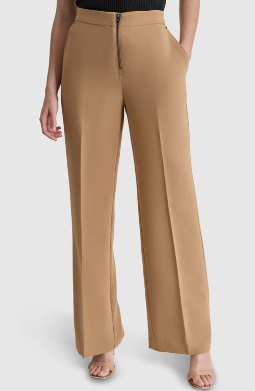 Shop Dkny Double Weave Wide Leg Pants In Russet