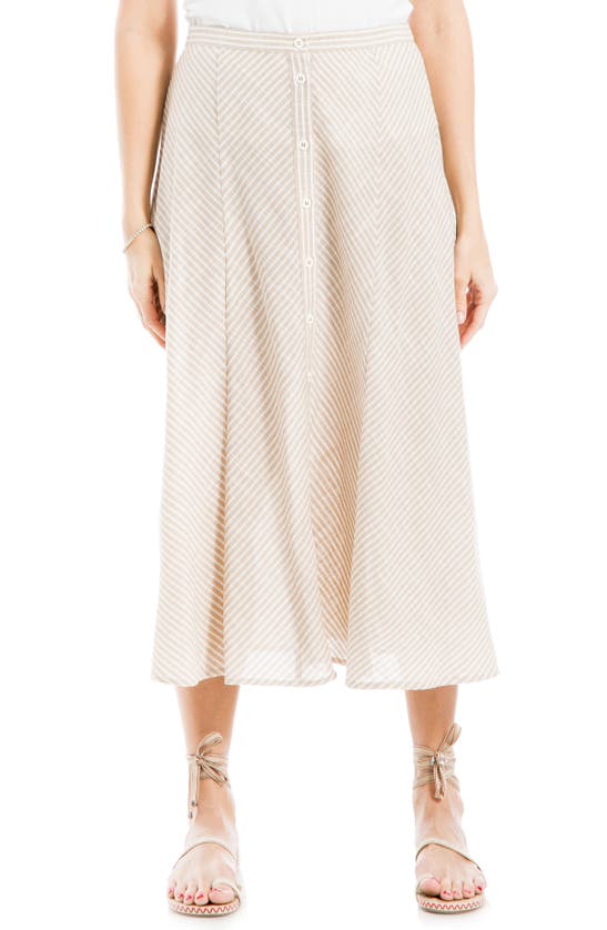 Max Studio Yarn Dyed Button Front Maxi Skirt In Toast/ Off White Chevron