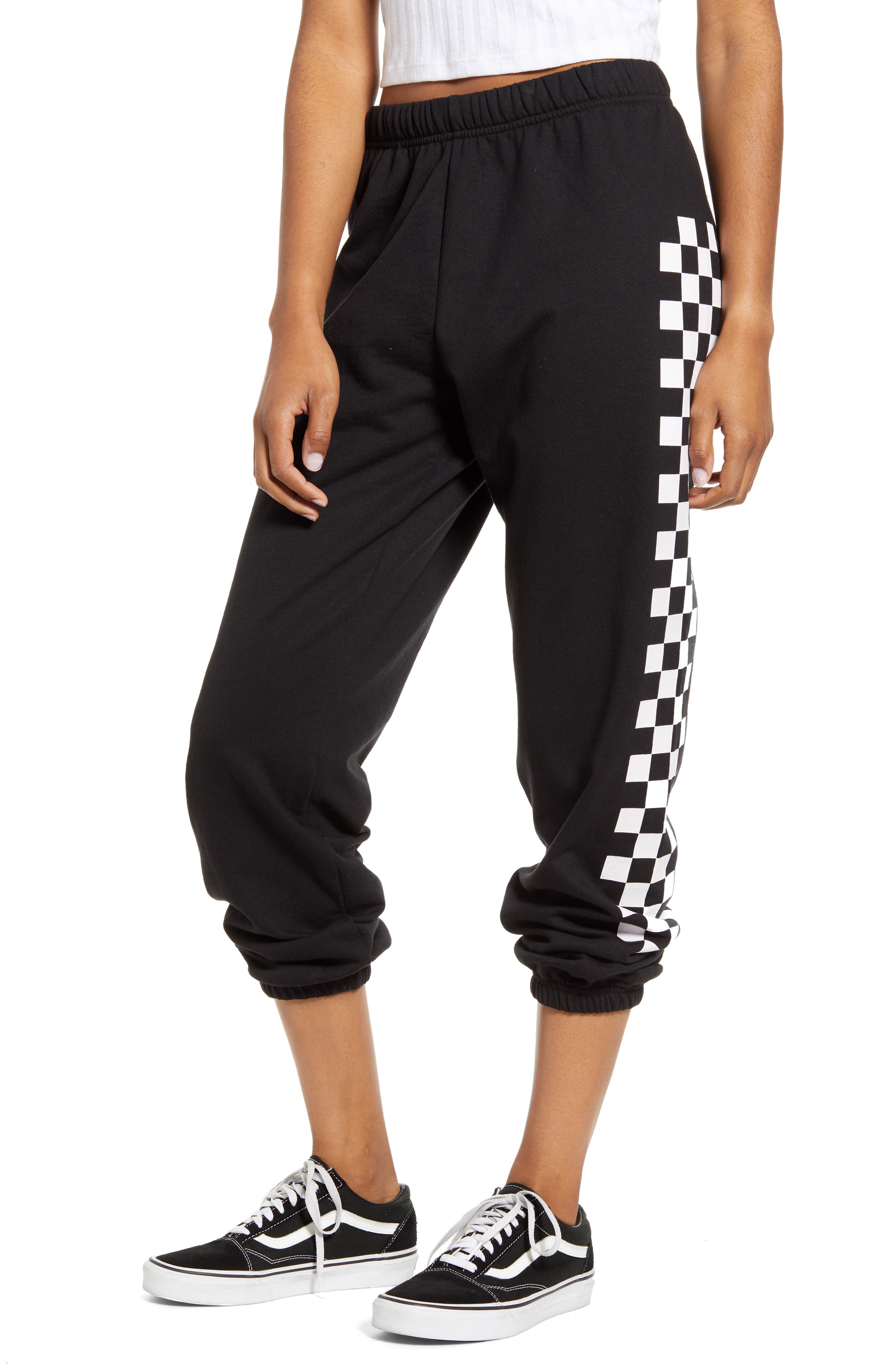 sweatpants with stripes on one leg