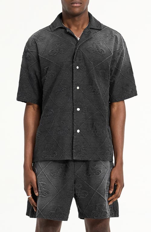 Shop Represent Textured Logo Knit Camp Shirt In Jet Black