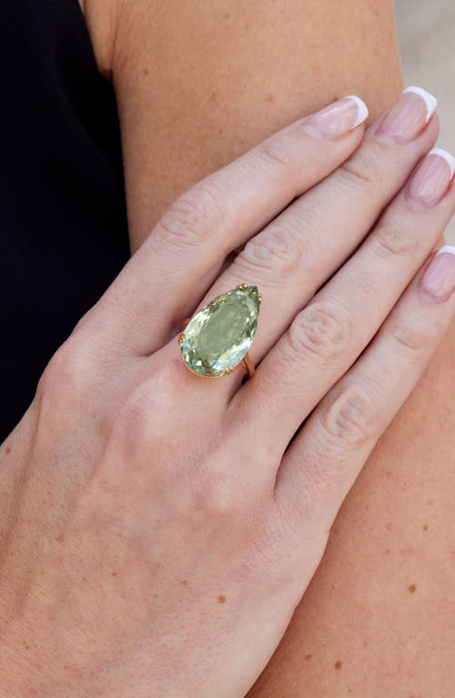 Shop Savvy Cie Jewels 18k Gold Plate Sterling Silver Teardrop Green Quartz Ring In Yellow Gold/green