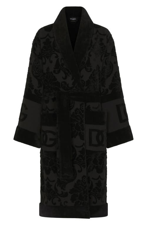 Dolce & Gabbana Bath Robe In Terry Cotton Jacquard In Black