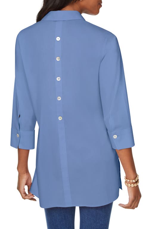 Foxcroft Pamela Stretch Button-up Tunic In Blue Denim