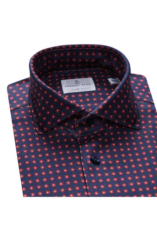 Shop Emanuel Berg 4flex Modern Fit Print Knit Button-up Shirt In Blue/dark Red