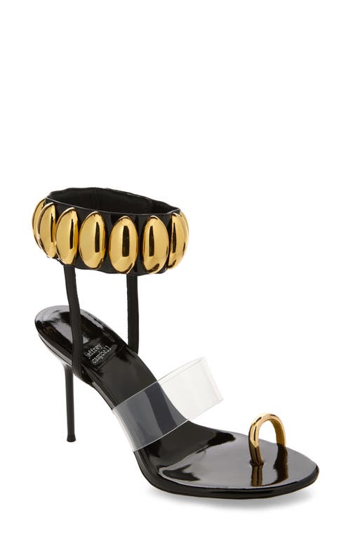 Shop Jeffrey Campbell Occasion Ankle Strap Sandal In Black Patent Gold