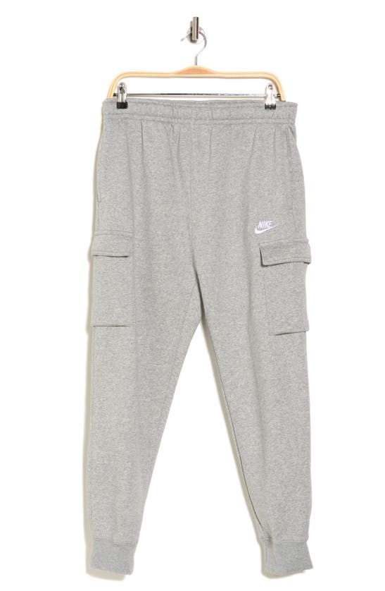 Shop Nike Club Fleece Cargo Pocket Joggers In Dark Grey Heather/ White
