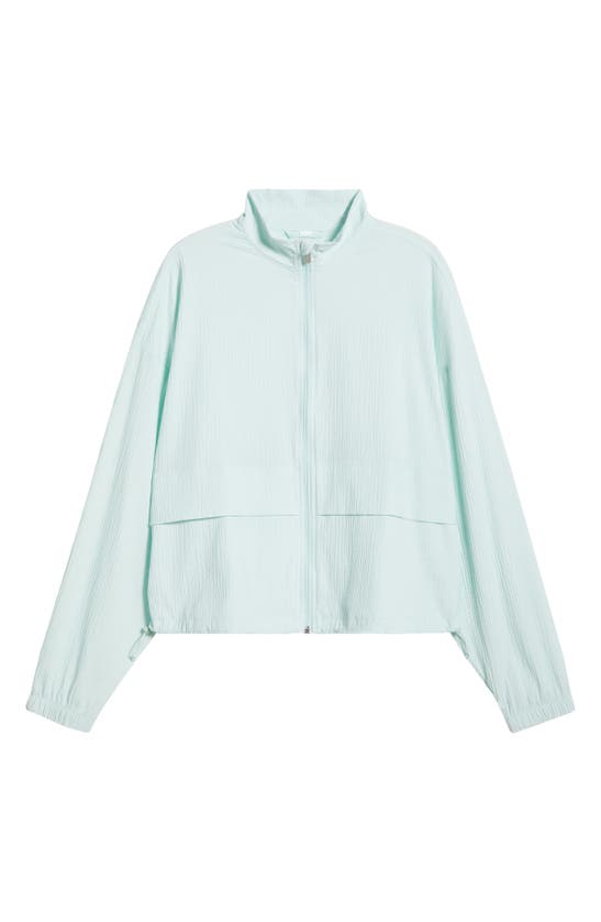 Shop Zella Saylor Crinkle Front Zip Jacket In Green Glimmer