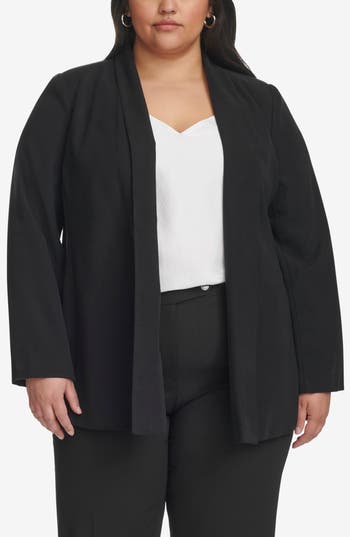 Calvin Klein Plus Size Shawl-collar Open-front Blazer In Black