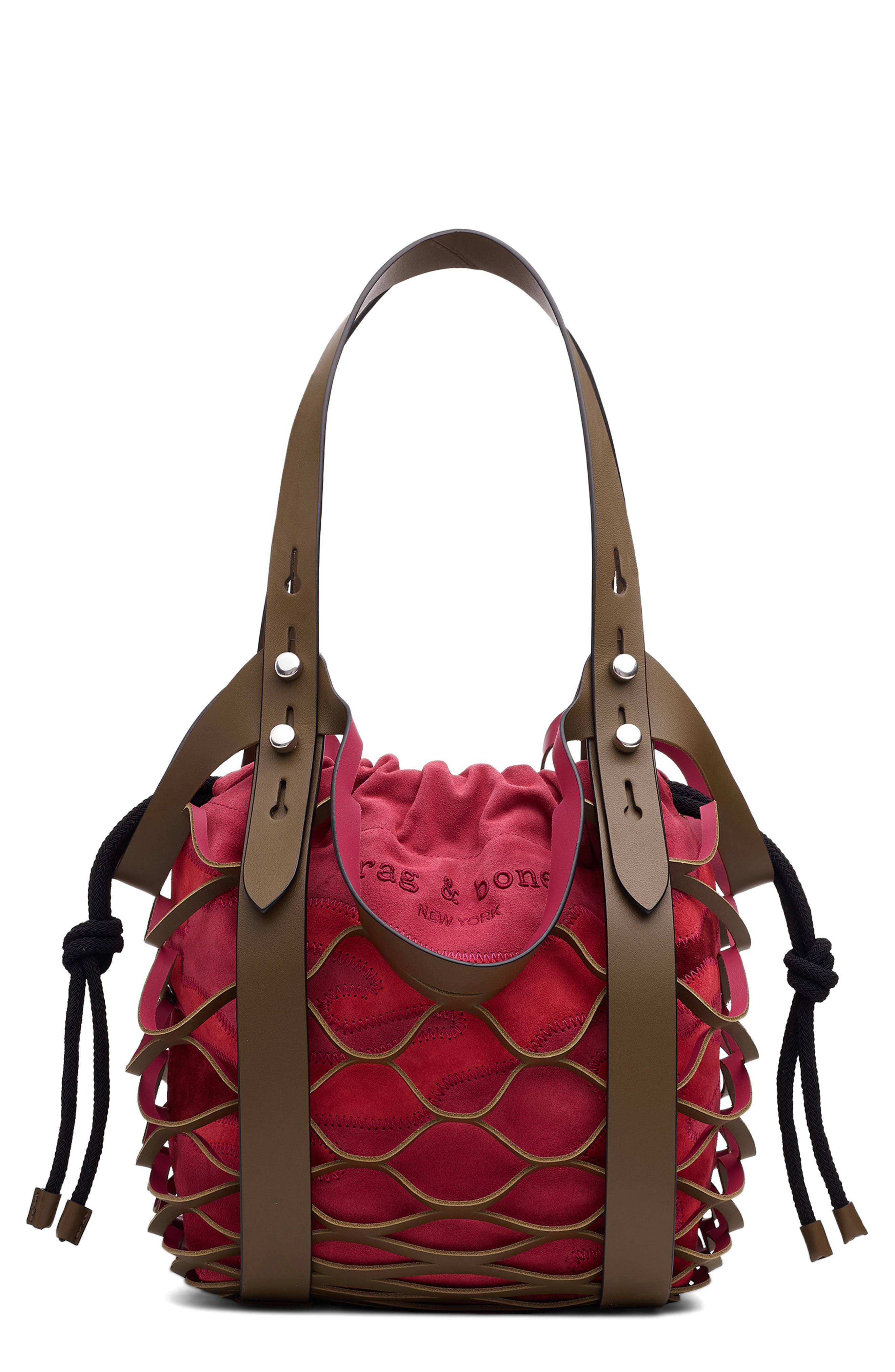 rag & bone Camden Netted Leather Shopper with Suede Drawstring Bag