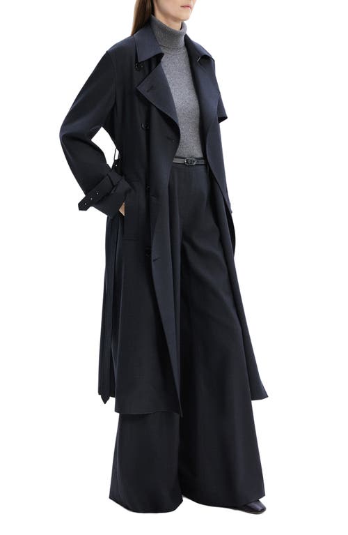 Shop Theory Double Breasted Tie Waist Trench Coat In Charcoal Melange - A08