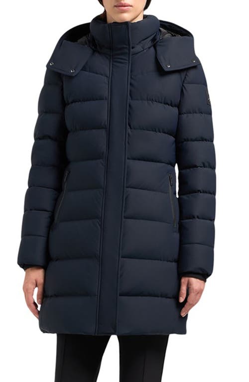 Moose Knuckles Watershed 3 Water Resistant 800 Fill Power Down Puffer Coat with Genuine Shearling Trim Removable Hood in Navy W Black