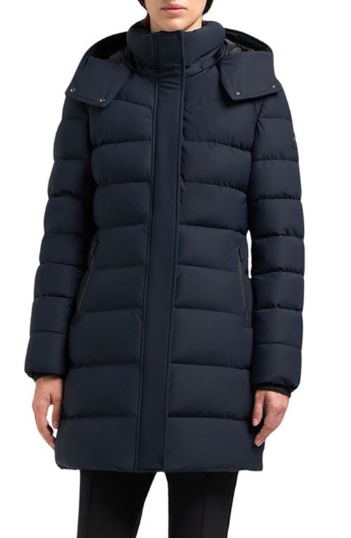 Moose Knuckles Watershed 3 Water Resistant 800 Fill Power Down Puffer Coat with Genuine Shearling Trim Removable Hood in Navy W Black 