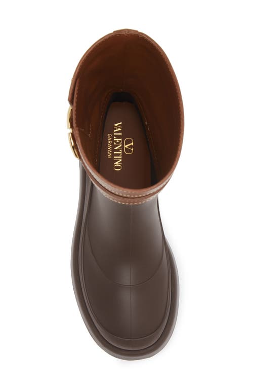 Shop Valentino Garavani Vlogo Bold Short Rain Boot In Tobacco/fondant