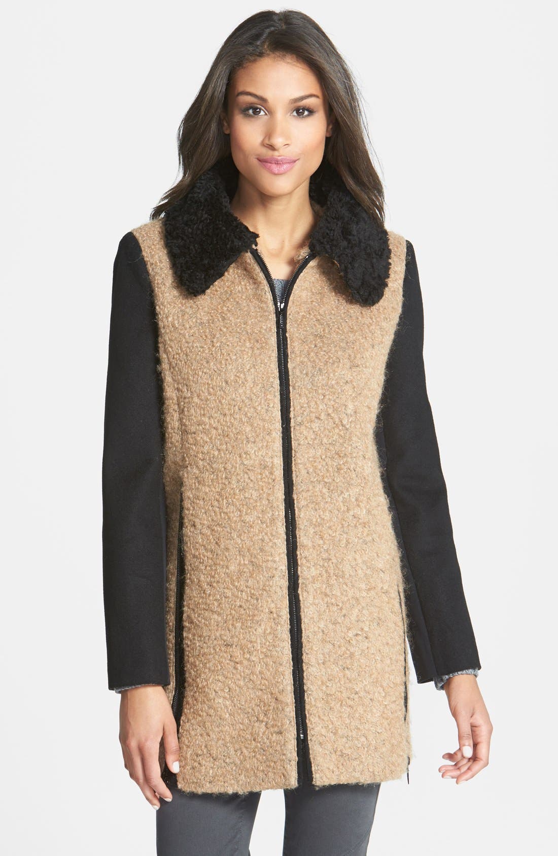 Laundry by Shelli Segal Faux Fur Collar TwoTone Bouclé Coat Nordstrom