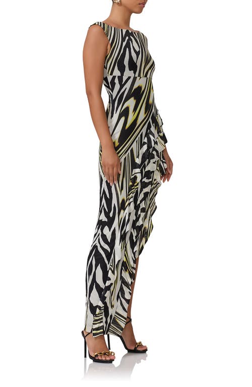 Shop Afrm Dahl Sleeveless Asymmetric Dress In Zebra Lime