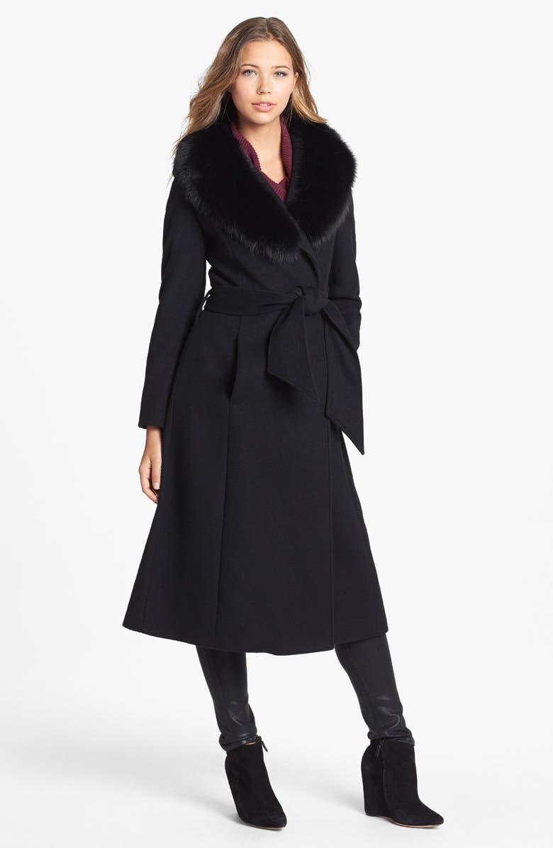 George Simonton Couture Genuine Fox Fur Collar Long Wrap Coat | Nordstrom