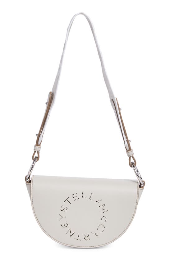 Shop Stella Mccartney Perforated Logo Flap Shoulder Bag In Light Grey