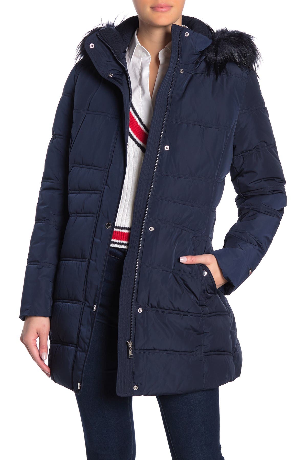 tommy hilfiger faux fur hooded puffer coat