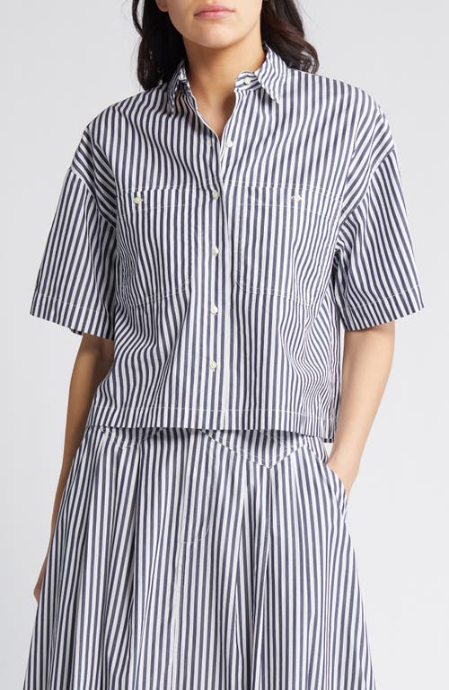 The GREAT. Atlas Stripe Cotton Button-Up Shirt Navy Studio at Nordstrom,