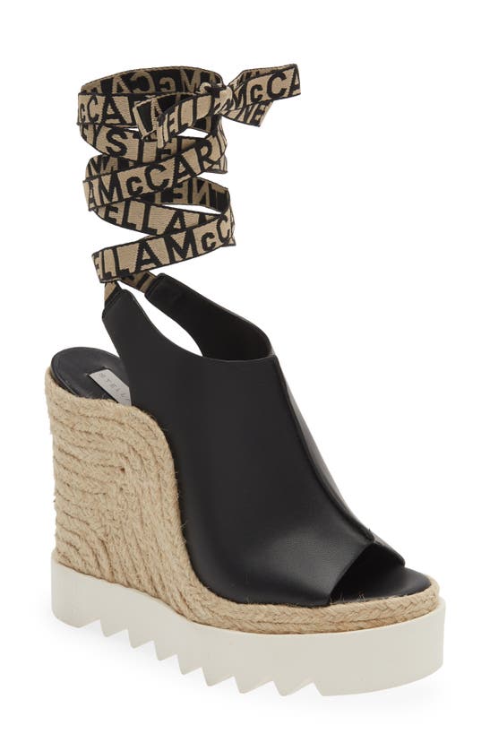 Stella Mccartney Gaia Faux Leather Wedge Sandal In Black