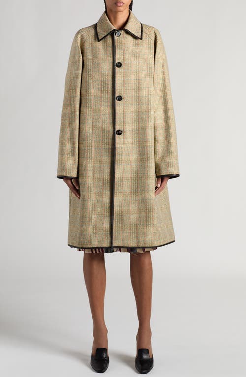 Shop Bottega Veneta Distorted Prince Of Wales Plaid Leather Trim Coat In 1487 Beige/yellow/blue