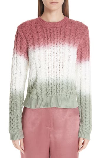 Shop Sies Marjan Dip Dye Cable Knit Sweater In Dark Salmon/dusty Green