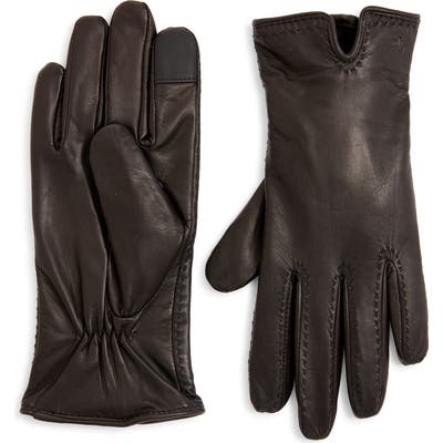 Lauren Cashmere Lined Leather Touchscreen Gloves, Black