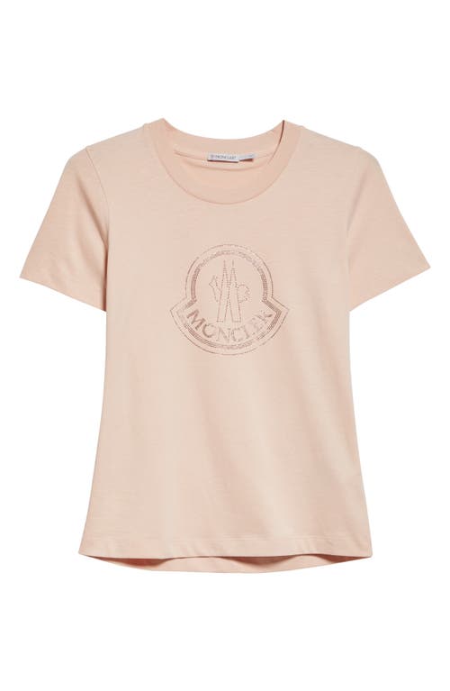 Moncler Slim Fit Bell Logo Crystal Embellished Cotton T-shirt In Pale Antique Pink