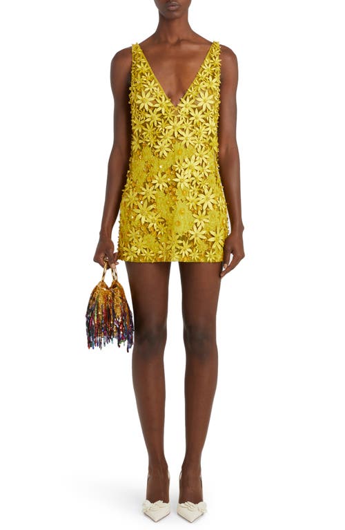 Valentino Garavani Beaded Metallic Floral Minidress in Texture Yellow at Nordstrom, Size 6 Us