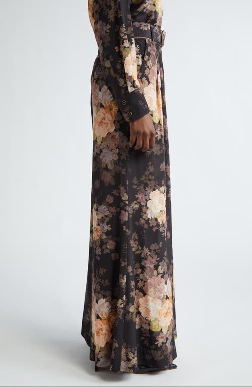 Shop Zimmermann Illustration Tuck Floral Belted Silk Wide Leg Pants In Black Rococo Floral