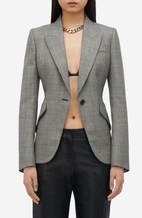 Alexander Mcqueen Prince Of Wales Check Tailored Wool Blazer In Black/ivory