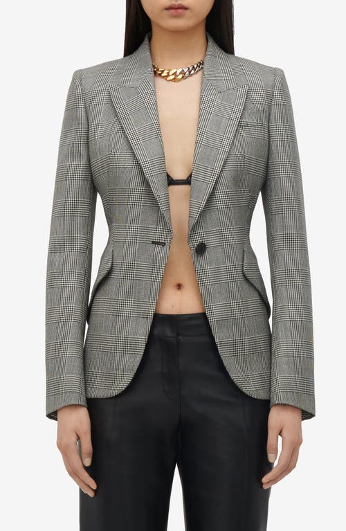 Prince of Wales Check Tailored Wool Blazer in Black/Ivory