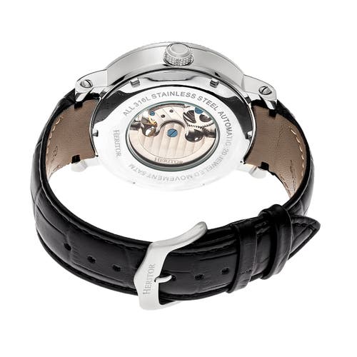 Heritor Automatic Men's Black / Silver Aries Leather-band Skeleton Watch With Moon Phase - Black, Silver In Black
