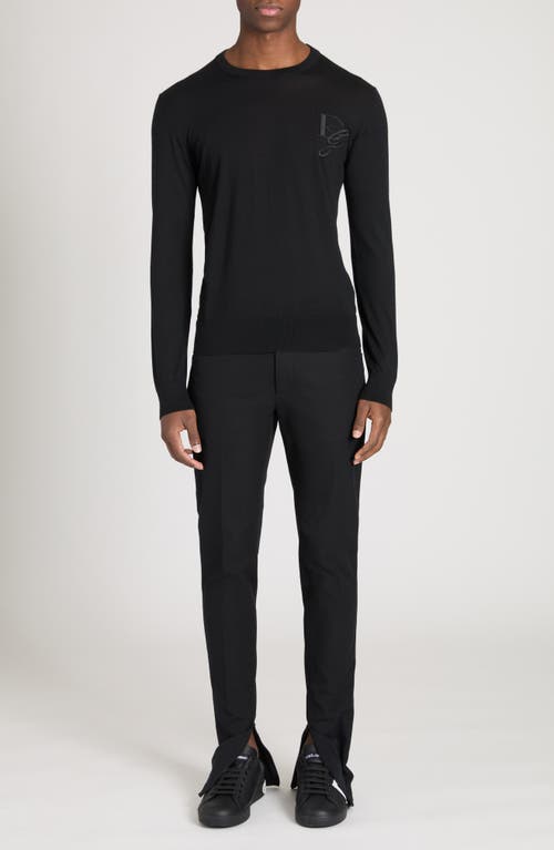 Shop Dolce & Gabbana Dolce&gabbana Logo Long Sleeve Cashmere Knit Top In N0000 Nero