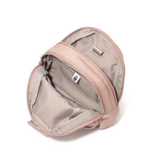 Baggallini Double Zip Mini Sling Bag In Blush Shimmer