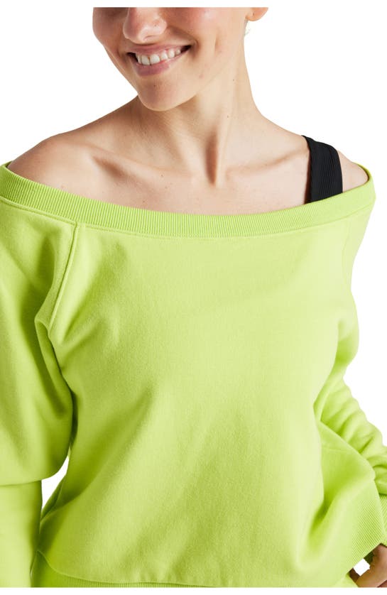 Shop Electric Yoga Off Shoulder Sweatshirt In Lime Punch