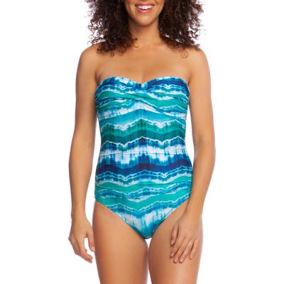 La Blanca Bandeau Tie Dye One-Piece Swimsuit, Blue