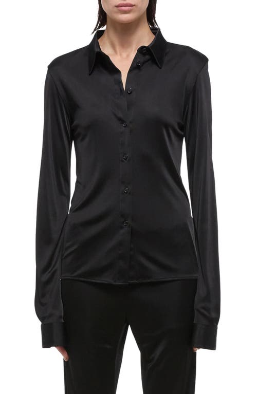 Fluid Slim Fit Button-Up Shirt in Black