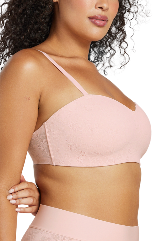 Shop Siella Soft Lace Balconette Foam Bra In Barely Pink