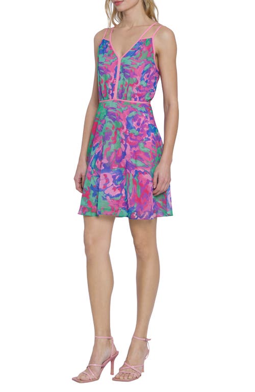 Shop Donna Morgan For Maggy Strappy Chiffon Minidress In Flamingo Pink/mint Green