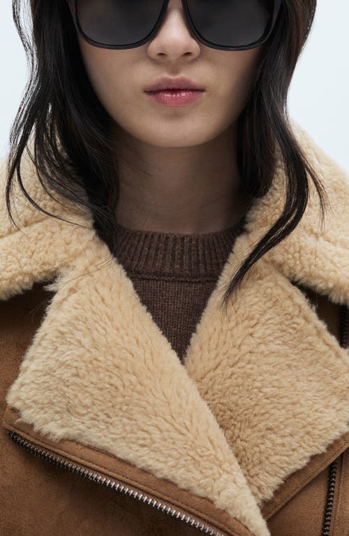 Mango Faux Shearling Moto Jacket In Brown