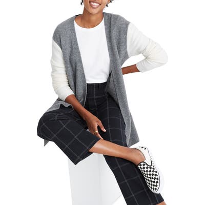 Madewell Colorblock Kent Cardigan Sweater, Grey
