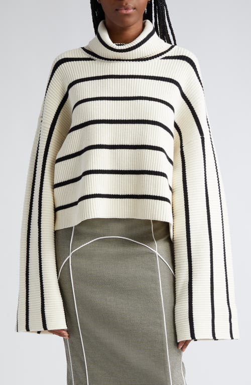 GESTUZ Georgiagz Stripe Wide Sleeve Cowl Neck Sweater in Egret With Black Stripes at Nordstrom, Size Large