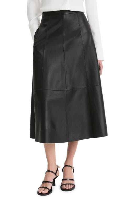 Shop Vince Leather Midi A-line Skirt In Black