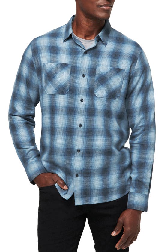 Travismathew Cloud Plaid Flannel Button-up Shirt In Total Eclipse/ Ash Blue