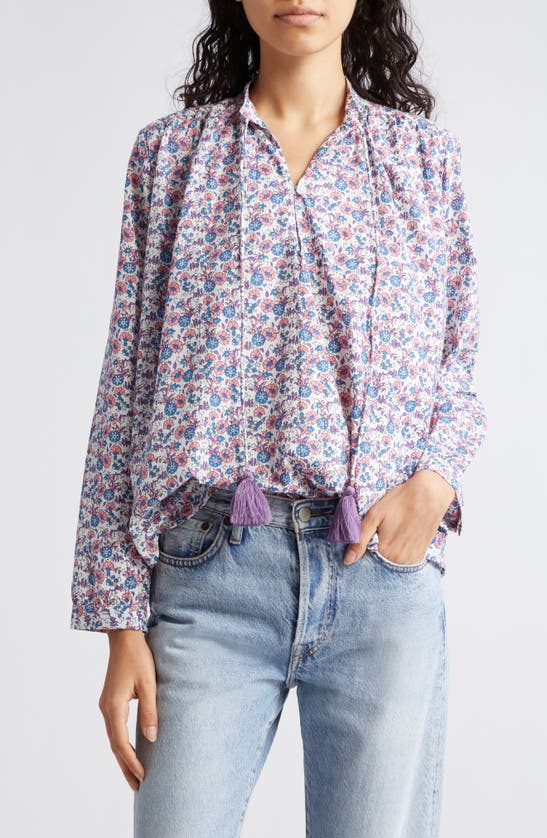 Shop Mille Joni Floral Tie Neck Top In Bluebell