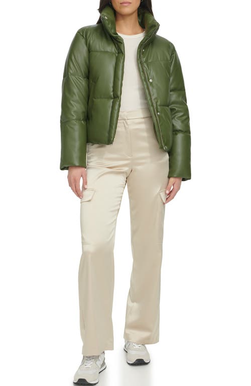 Shop Levi's Water Resistant Faux Leather Puffer Jacket In Thyme