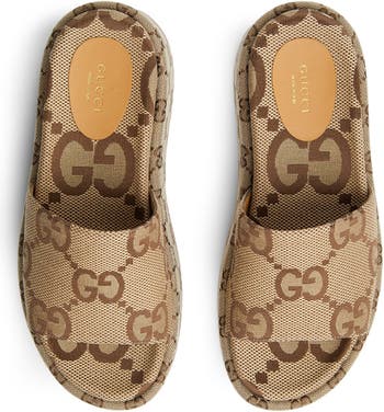 Gucci Angelina GG Flatform Sandals in Brown