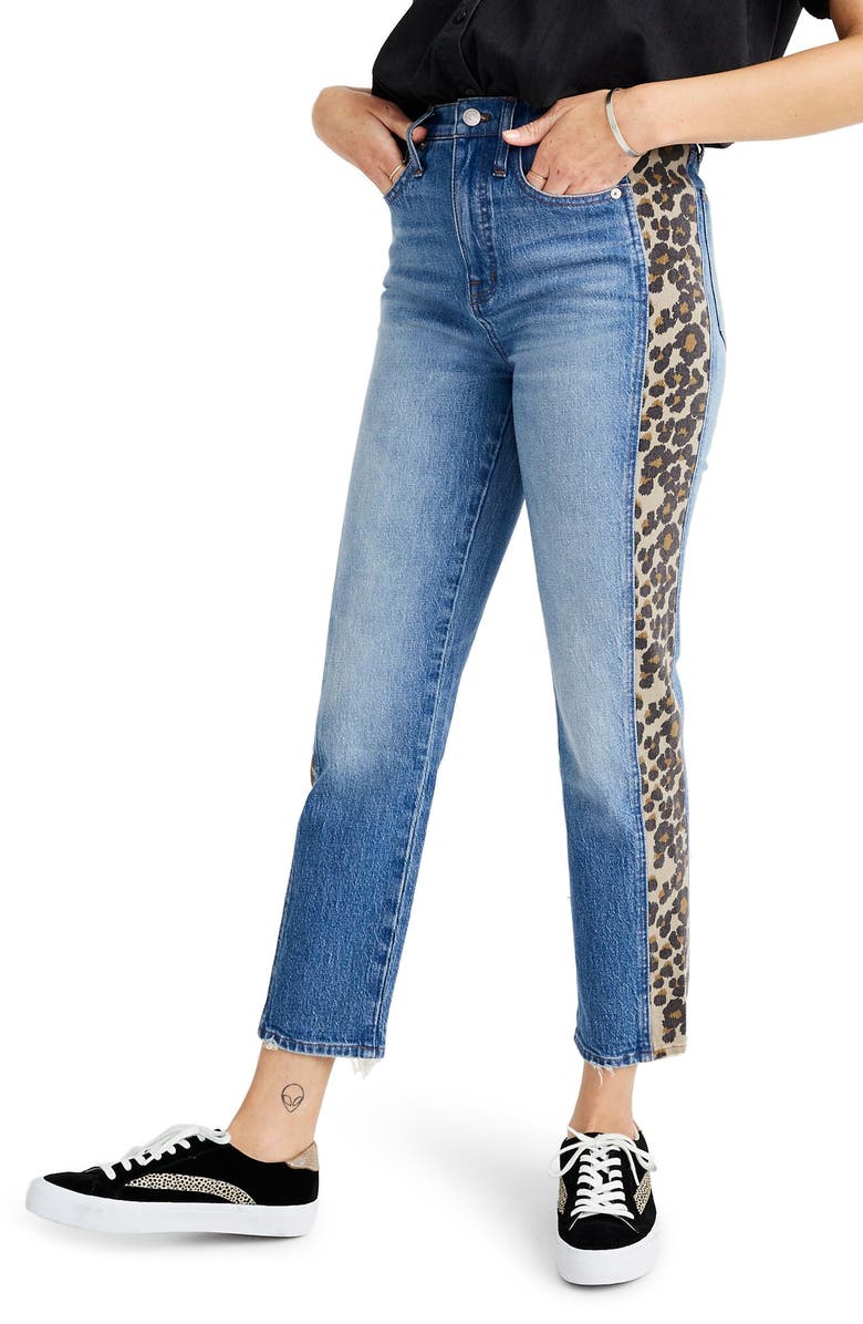 MADEWELL Leopard Tux Classic Straight Leg Crop Jeans, Main, color, ESTHERWOOD WASH