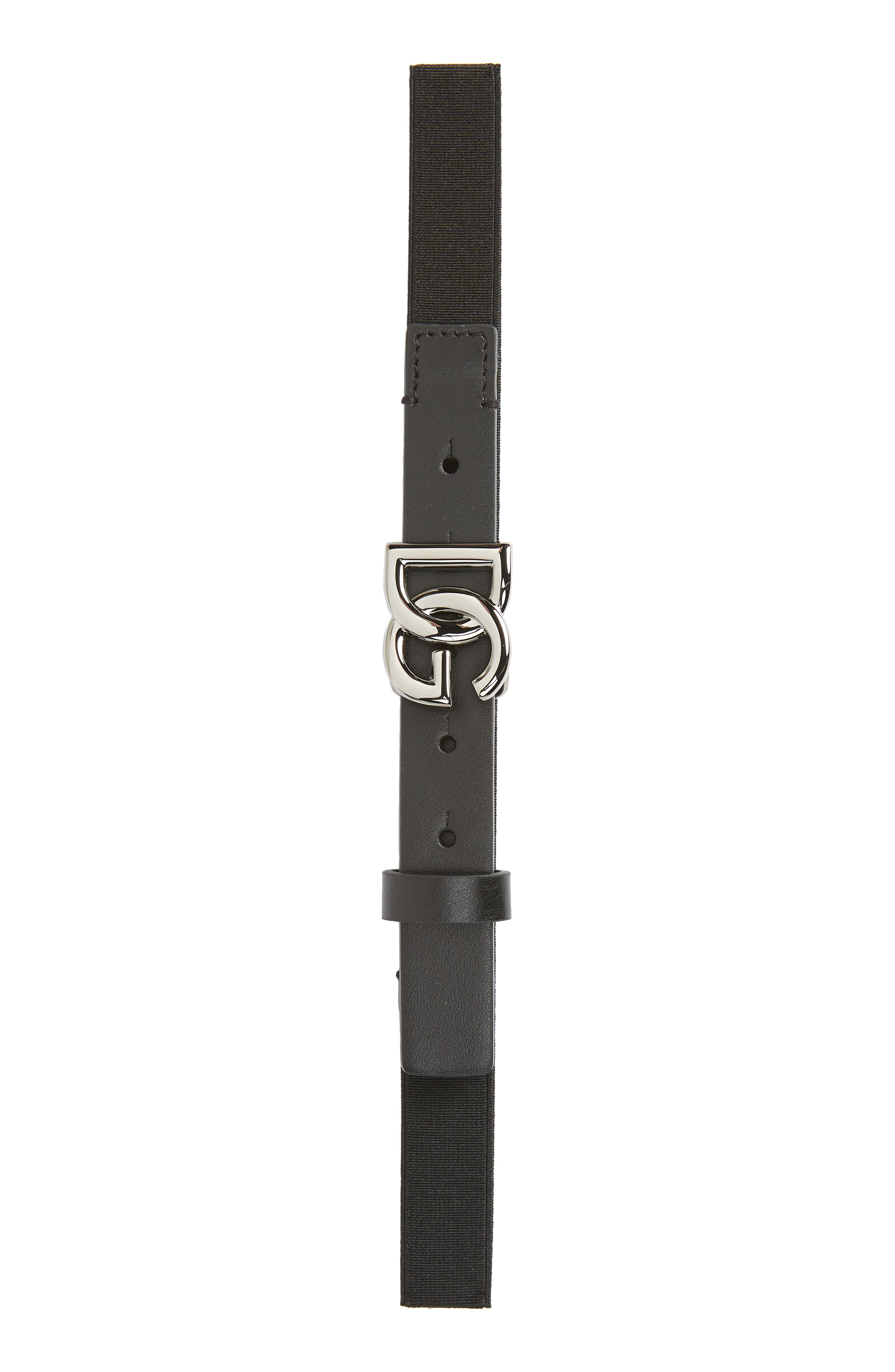 Dolce & Gabbana Kids' DG Logo Leather & Elastic Stretch Belt in Nero at Nordstrom